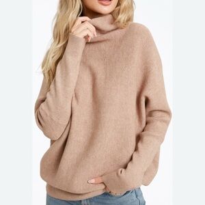Bluivy Slouch Neck Dolman Pullover Tan Knit Sweater S/M Loose Fit Dolman Sleeve